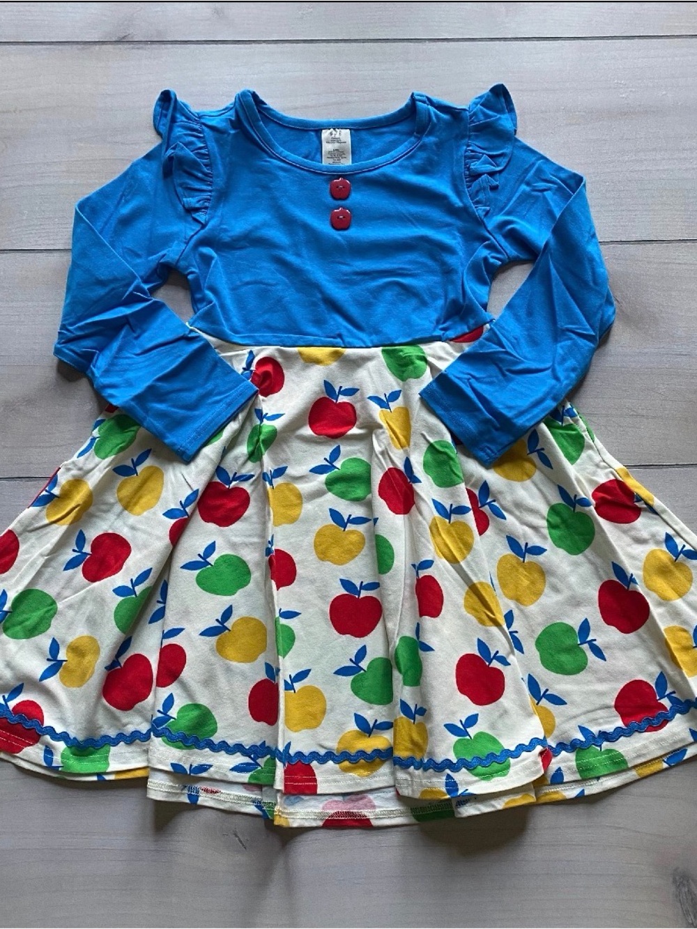 NEW Eleanor Rose Blue Red, Green & Yellow Apple-Print Dress